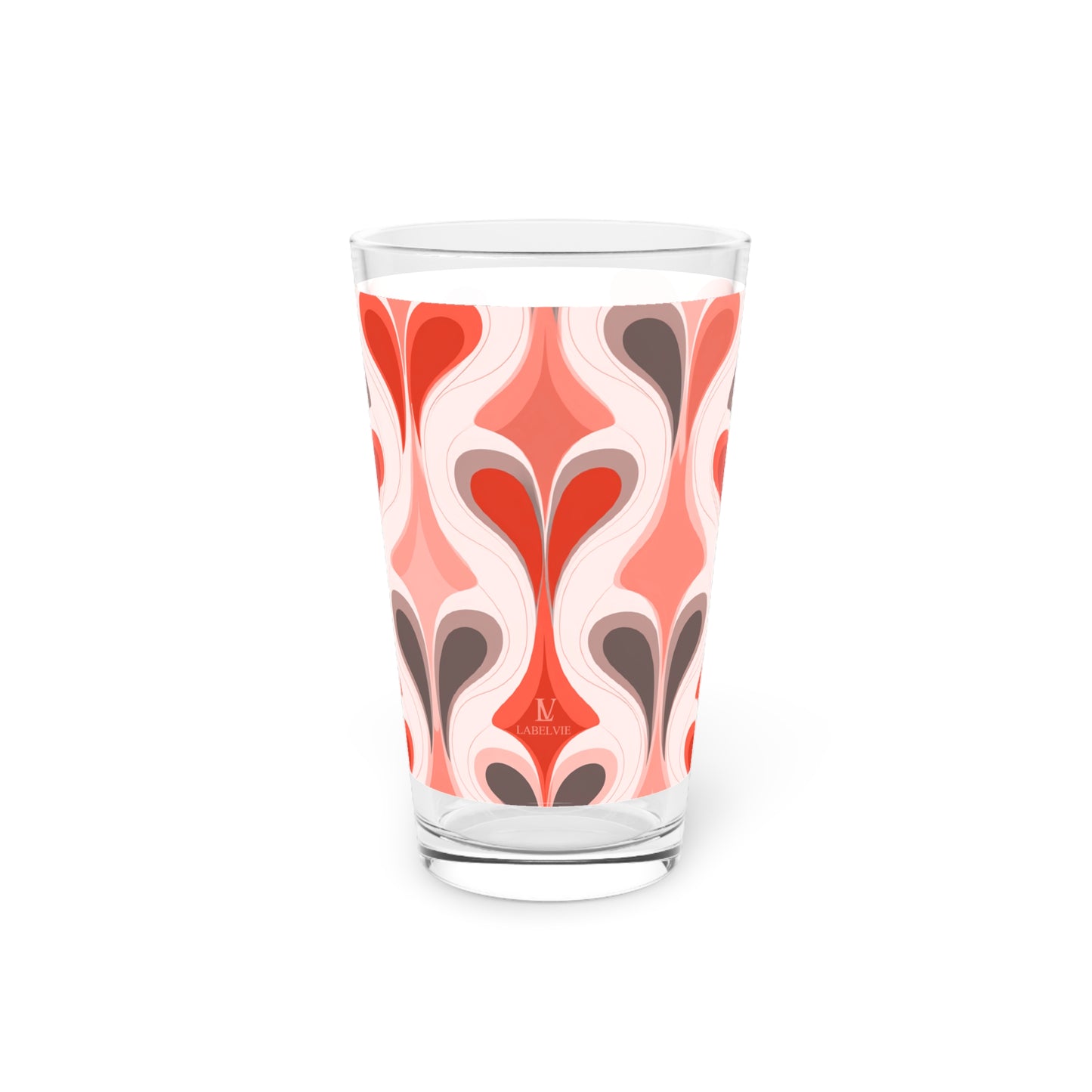 Retro Heart Pattern Pint Glass - 16oz Drinkware