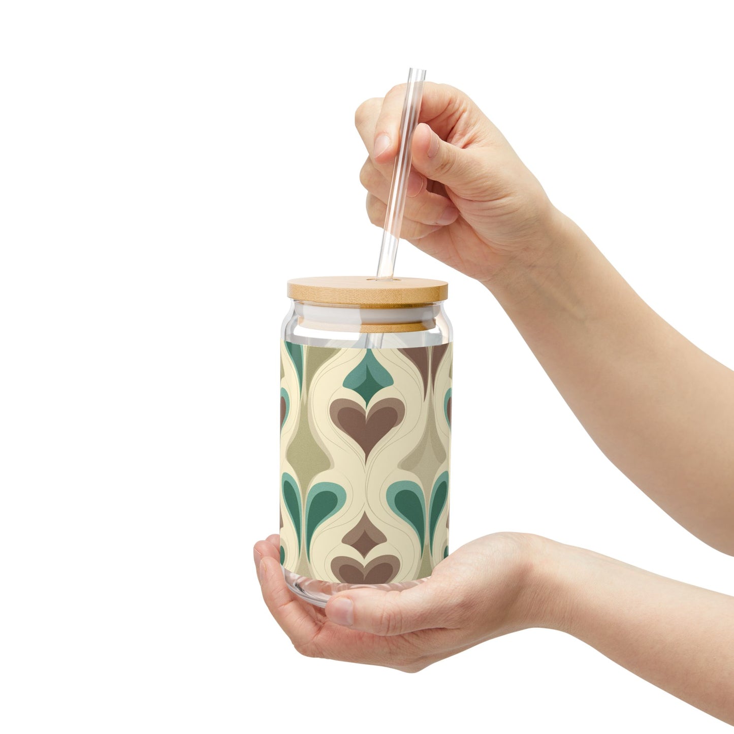 Elegant Patterned Sipper Glass - 16oz Stylish Drinkware with Eco-Friendly Bamboo Lid