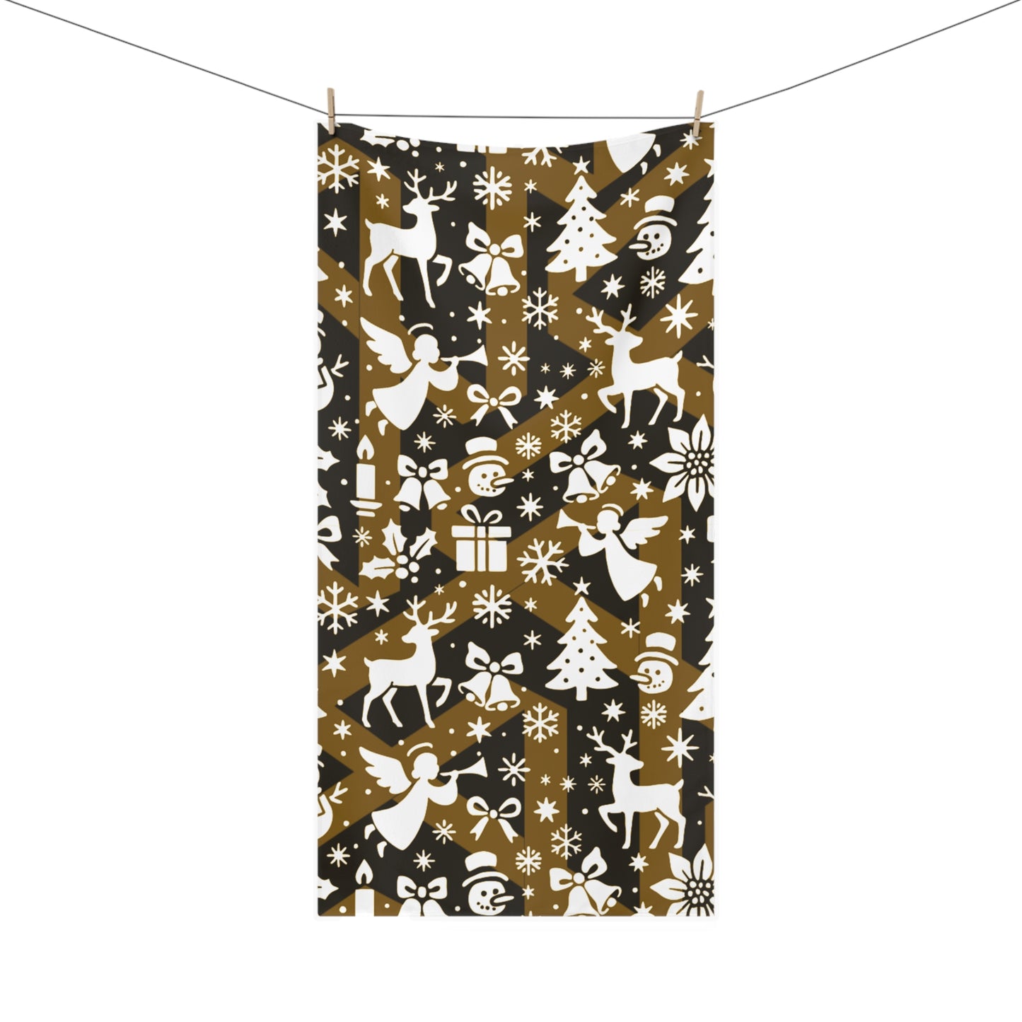 Christmas Pattern Cotton Towel — Reindeer, Angels & Gifts Holiday Bath/Beach Towel