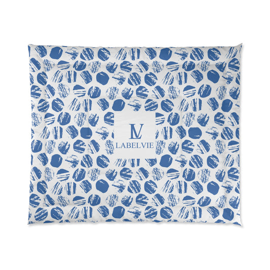 Blue Patterned Comforter, Abstract Design Bedding, Cozy Bedroom Decor, Thoughtful Gift for Homewarming, Stylish Bedspread