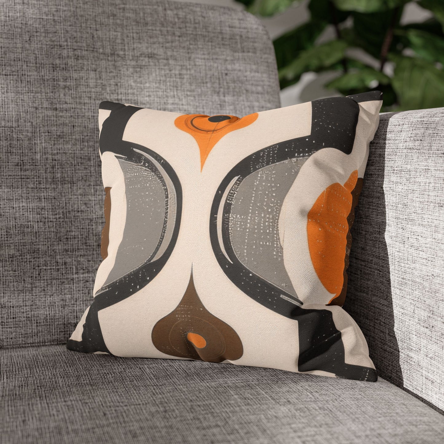 Retro Geometric Throw Pillowcase — Orange & Brown Midcentury Pattern