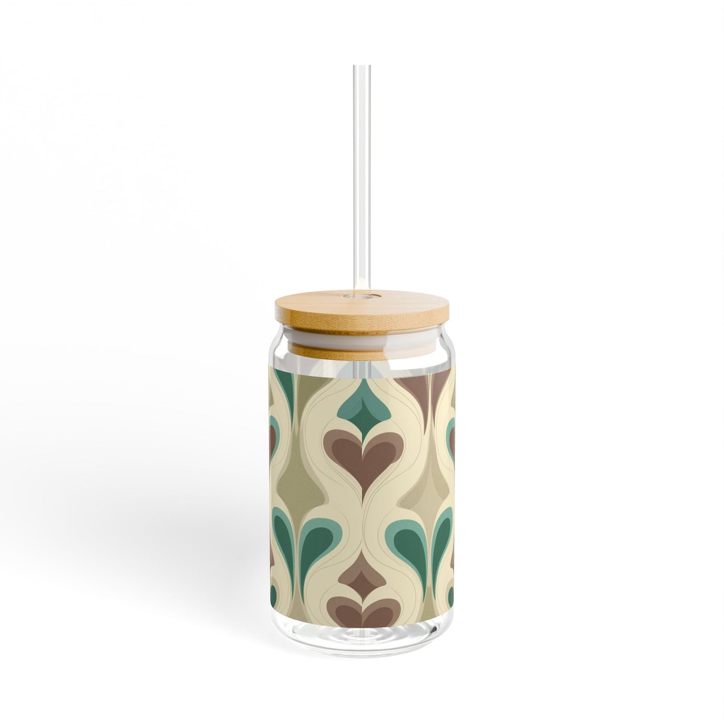 Elegant Patterned Sipper Glass - 16oz Stylish Drinkware with Eco-Friendly Bamboo Lid