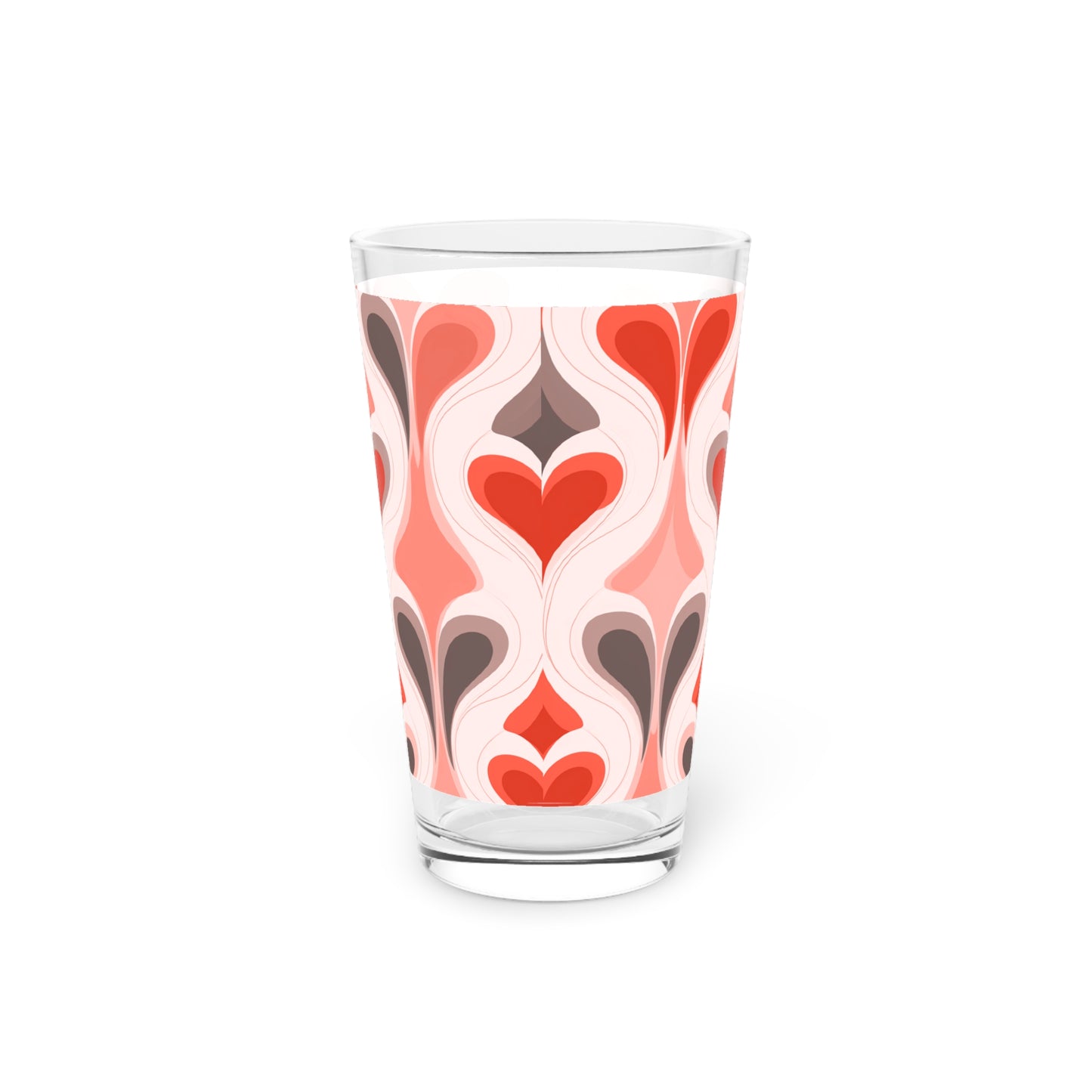 Retro Heart Pattern Pint Glass - 16oz Drinkware