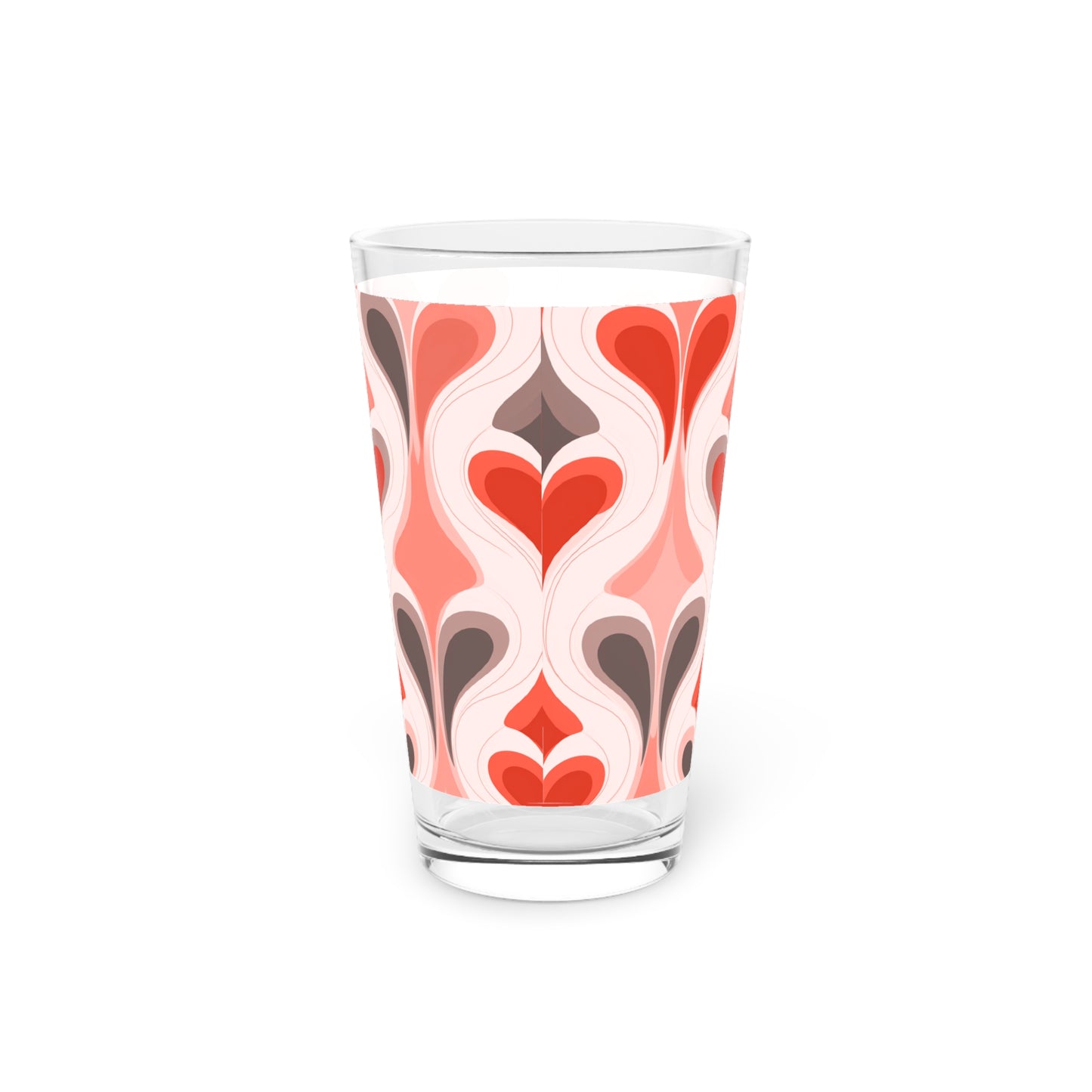 Retro Heart Pattern Pint Glass - 16oz Drinkware