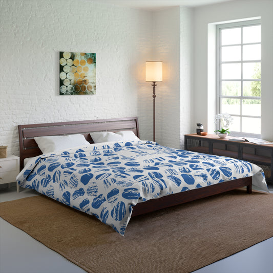 Blue Patterned Comforter, Abstract Design Bedding, Cozy Bedroom Decor, Thoughtful Gift for Homewarming, Stylish Bedspread