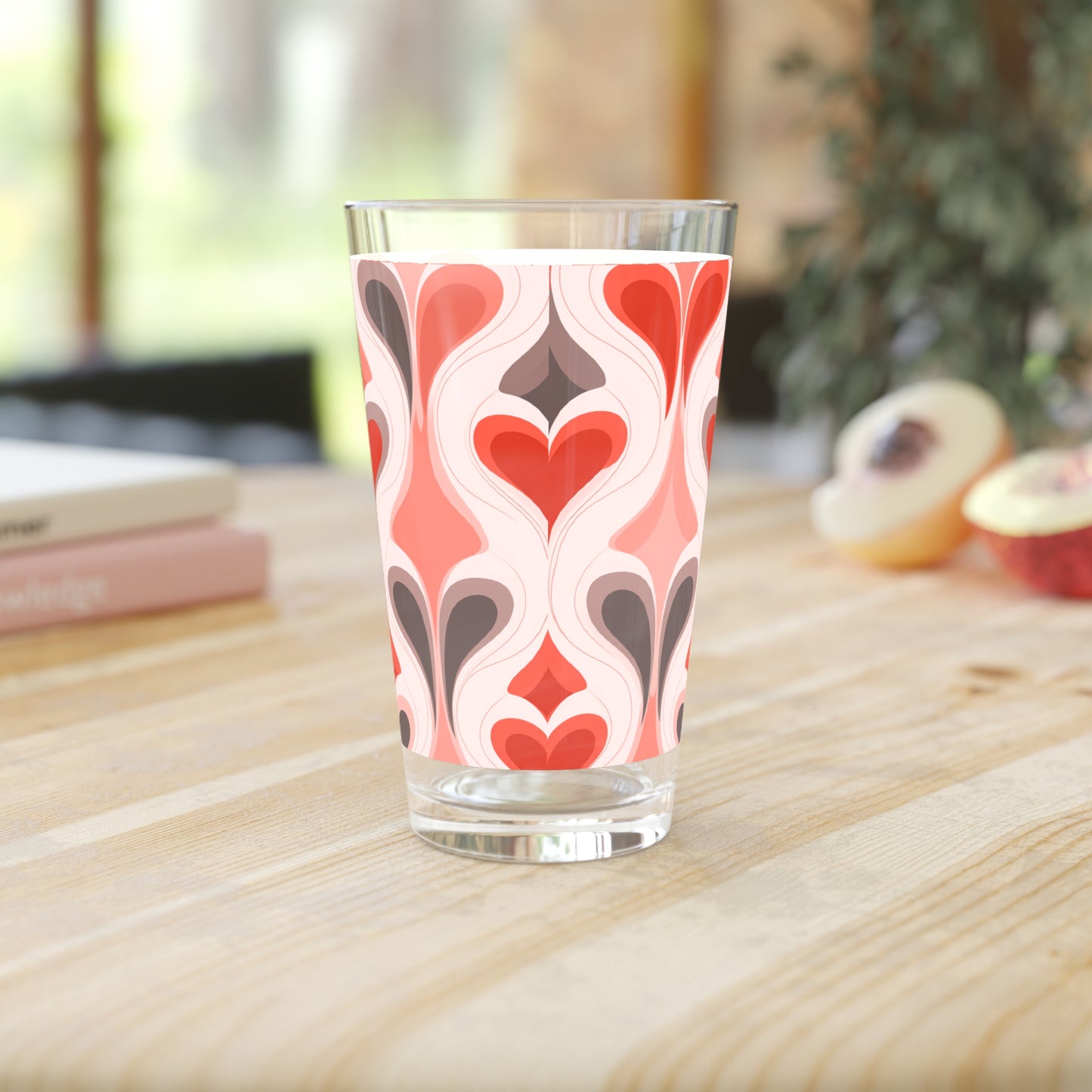 Retro Heart Pattern Pint Glass - 16oz Drinkware