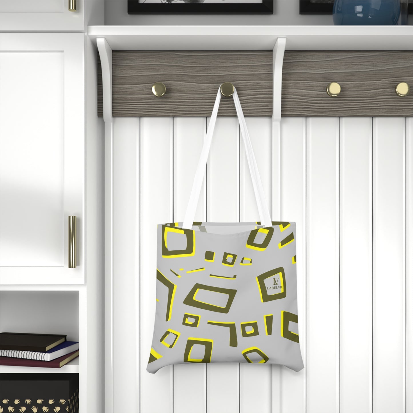 Chic Geometric Shoulder Tote Bag, Modern Canvas Shopper, Everyday Reusable Bag, Stylish Travel Tote, Unique Gift for Her