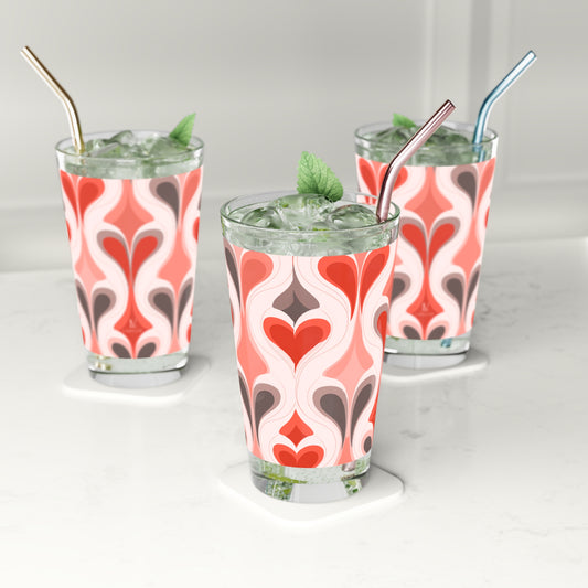 Retro Heart Pattern Pint Glass - 16oz Drinkware
