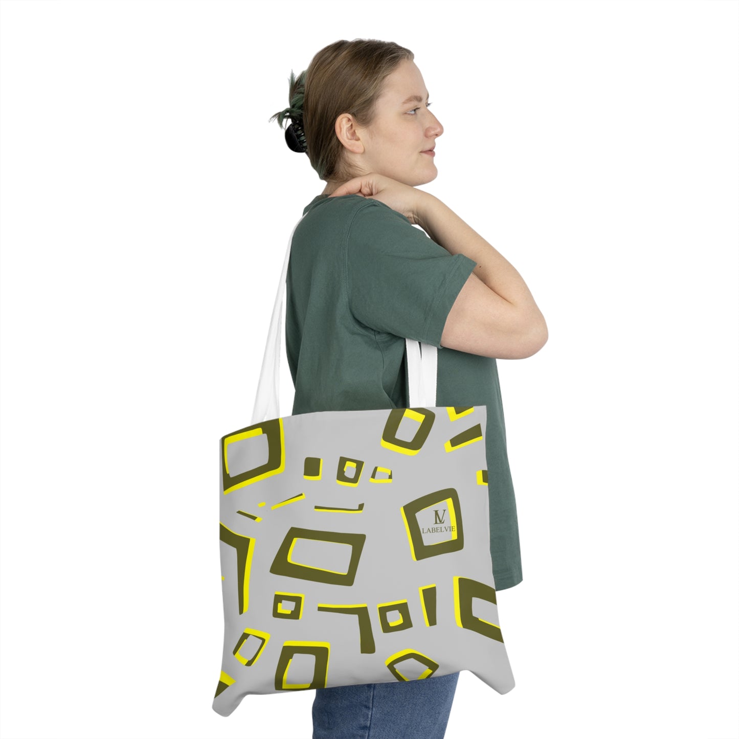 Chic Geometric Shoulder Tote Bag, Modern Canvas Shopper, Everyday Reusable Bag, Stylish Travel Tote, Unique Gift for Her