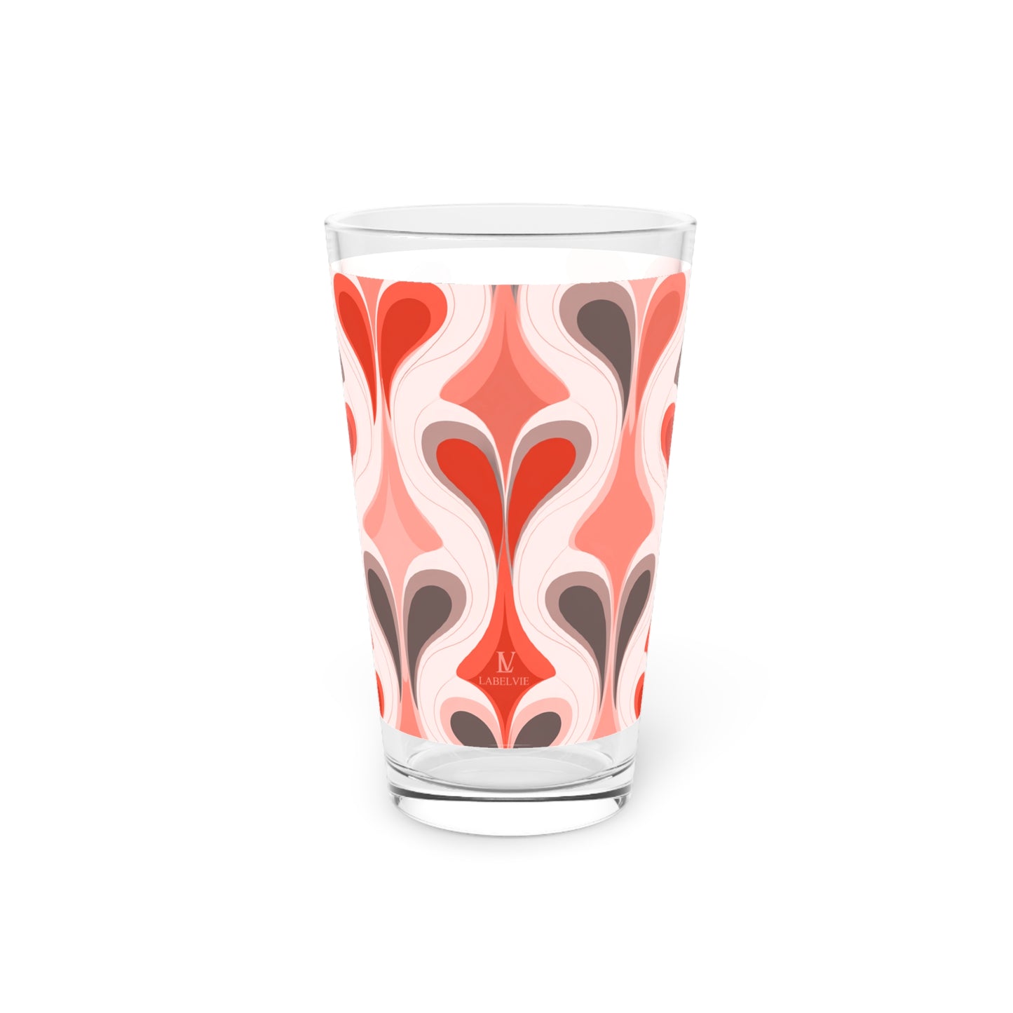 Retro Heart Pattern Pint Glass - 16oz Drinkware