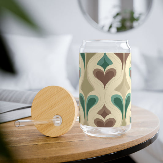 Elegant Patterned Sipper Glass - 16oz Stylish Drinkware with Eco-Friendly Bamboo Lid