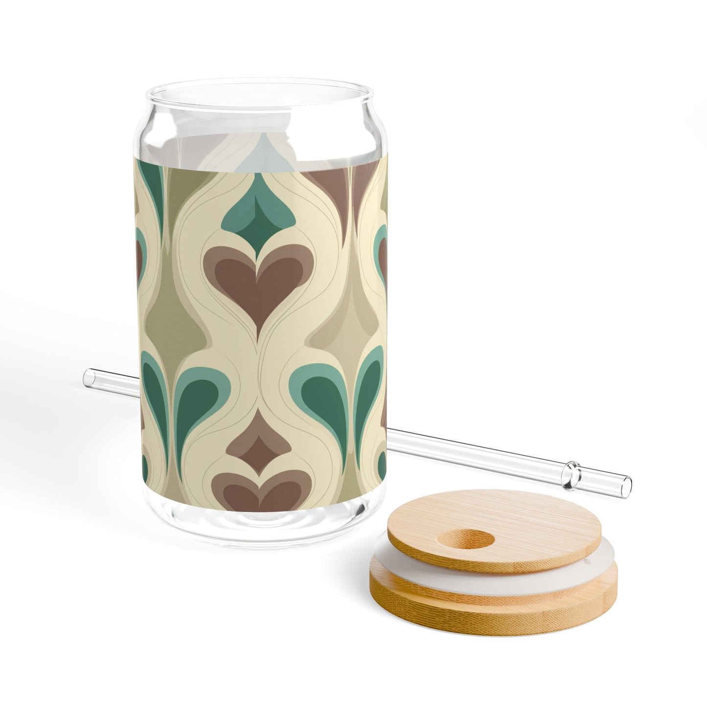 Elegant Patterned Sipper Glass - 16oz Stylish Drinkware with Eco-Friendly Bamboo Lid