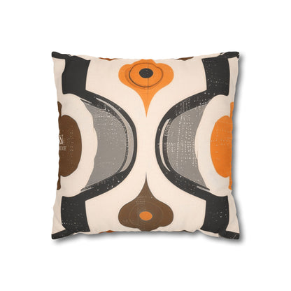 Retro Geometric Throw Pillowcase — Orange & Brown Midcentury Pattern
