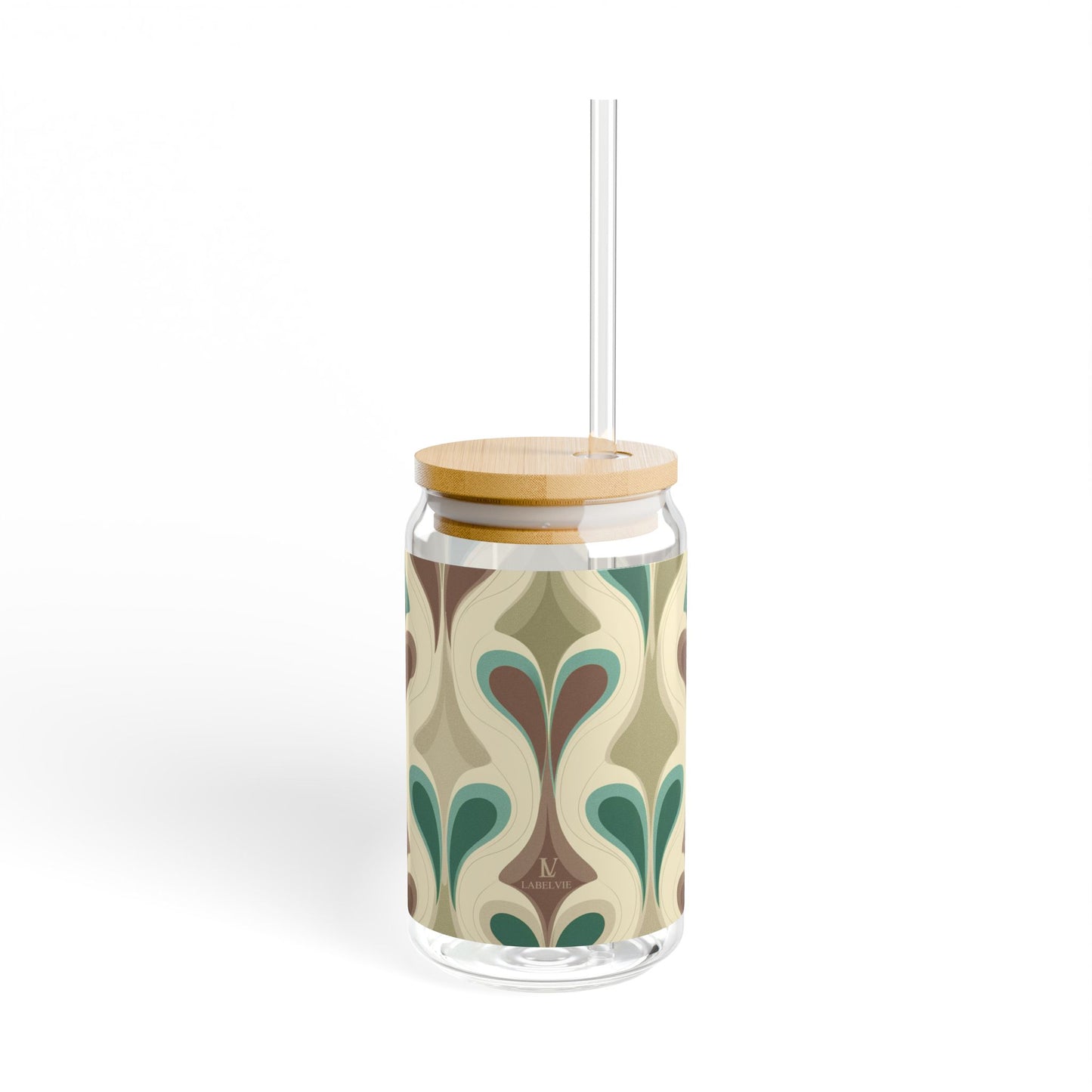 Elegant Patterned Sipper Glass - 16oz Stylish Drinkware with Eco-Friendly Bamboo Lid