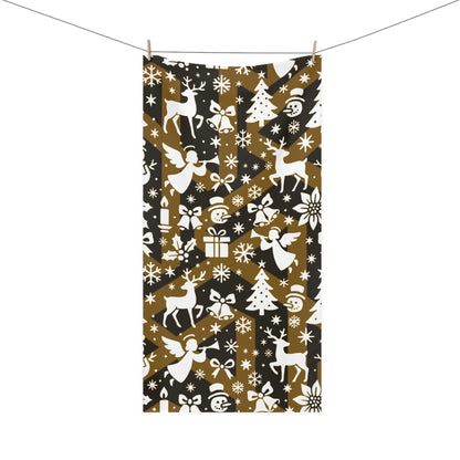 Christmas Pattern Cotton Towel — Reindeer, Angels & Gifts Holiday Bath/Beach Towel