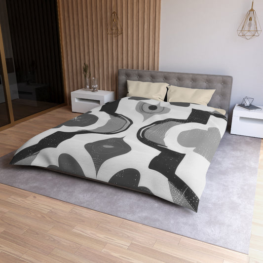 Duvet Cover - Monochrome Geometric Tile Pattern Microfiber Duvet Cover