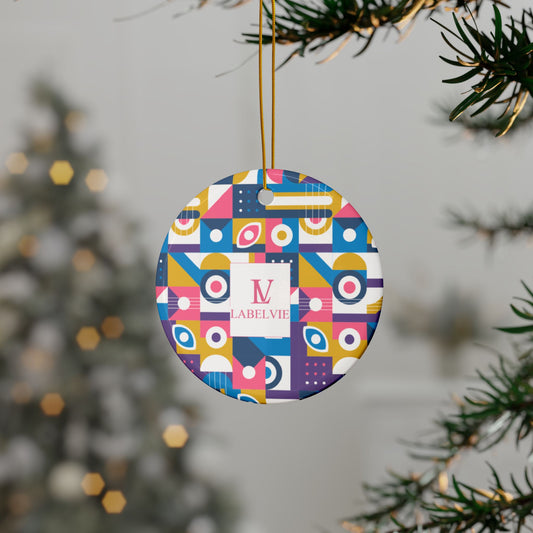 Vibrant Ceramic Ornaments - Colorful 2-Sided Print Holiday Decor, Perfect for Christmas, Gift Tags, Tree Hangings, Party Favors