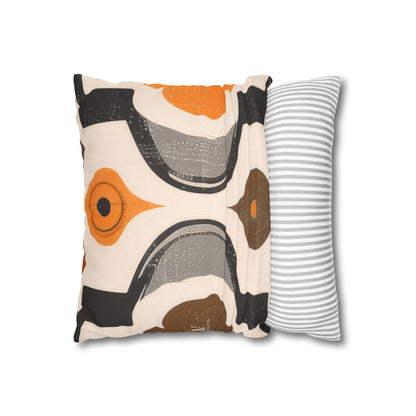Retro Geometric Throw Pillowcase — Orange & Brown Midcentury Pattern