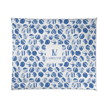 Blue Patterned Comforter, Abstract Design Bedding, Cozy Bedroom Decor, Thoughtful Gift for Homewarming, Stylish Bedspread