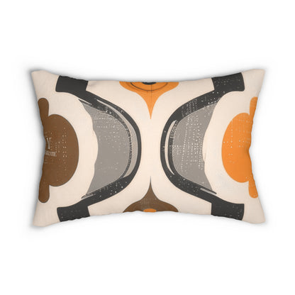 Retro Geometric Lumbar Pillow — Mid-Century Orange & Brown Accent Cushion
