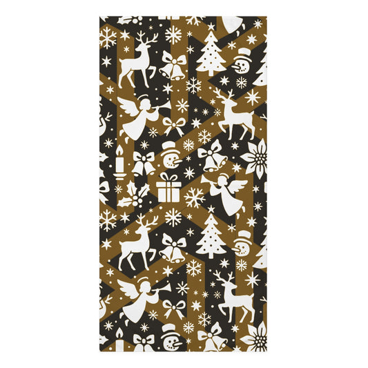 Christmas Pattern Cotton Towel — Reindeer, Angels & Gifts Holiday Bath/Beach Towel