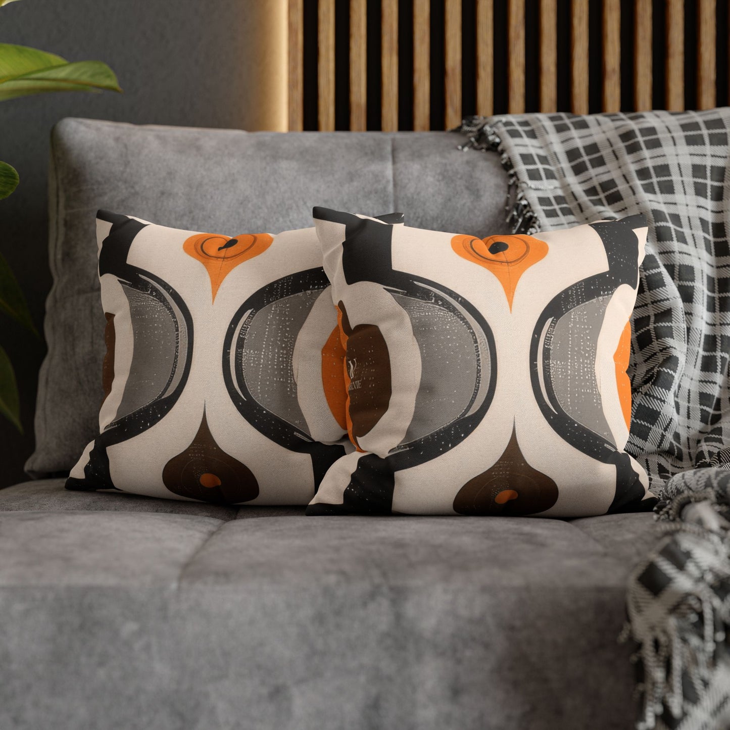 Retro Geometric Throw Pillowcase — Orange & Brown Midcentury Pattern