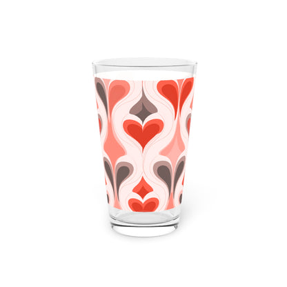 Retro Heart Pattern Pint Glass - 16oz Drinkware