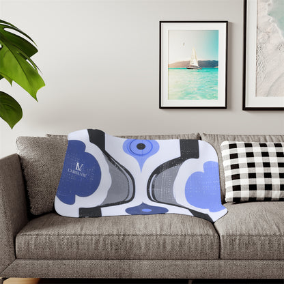 Blue Geometric Sherpa Blanket — Reversible Two-Tone Cozy Throw