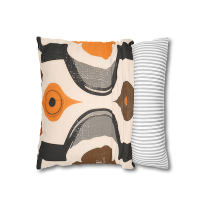 Retro Geometric Throw Pillowcase — Orange & Brown Midcentury Pattern