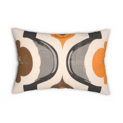 Retro Geometric Lumbar Pillow — Mid-Century Orange & Brown Accent Cushion