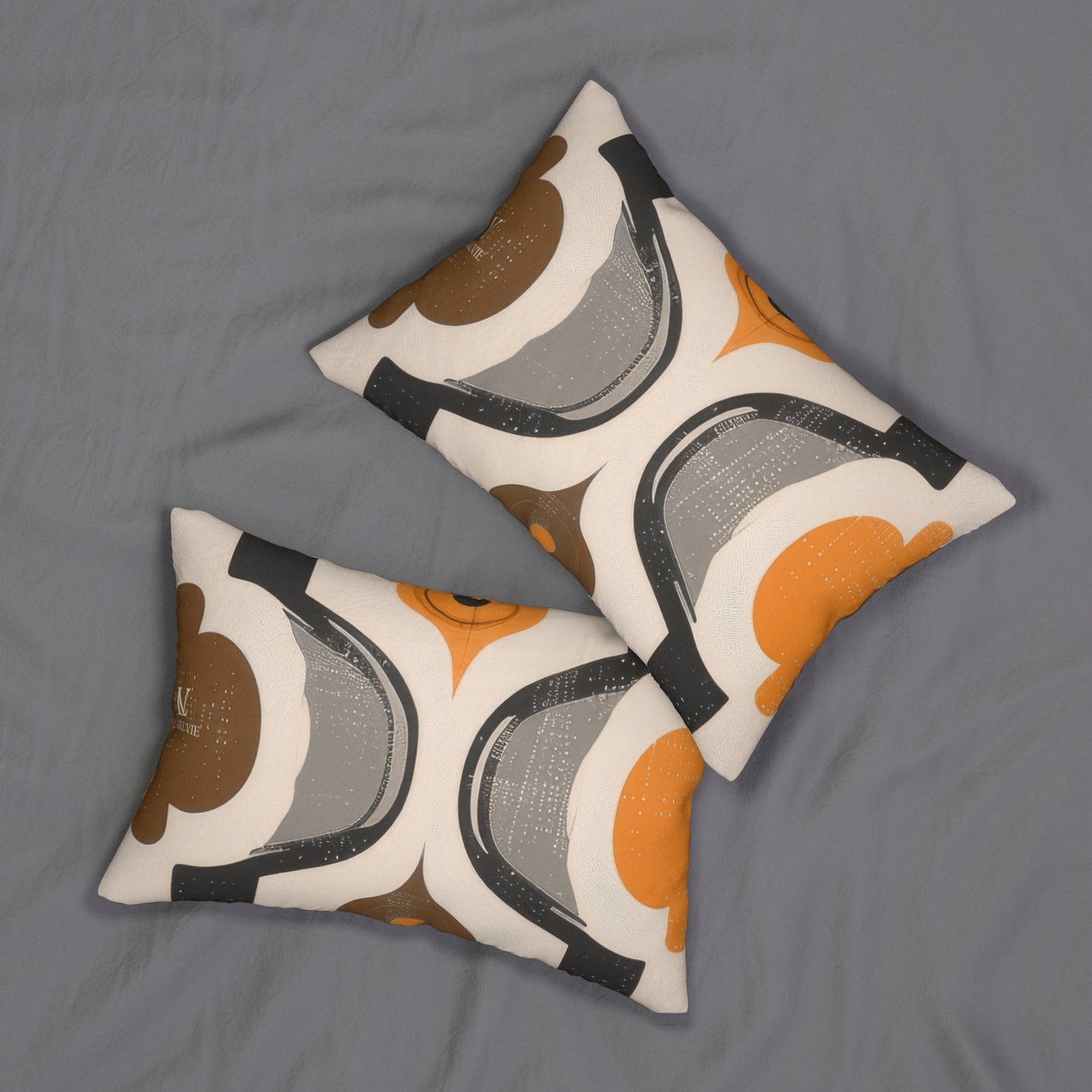 Retro Geometric Lumbar Pillow — Mid-Century Orange & Brown Accent Cushion