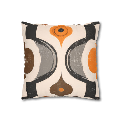 Retro Geometric Throw Pillowcase — Orange & Brown Midcentury Pattern