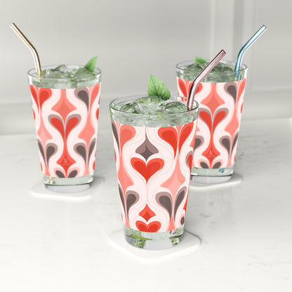 Retro Heart Pattern Pint Glass - 16oz Drinkware