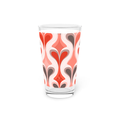 Retro Heart Pattern Pint Glass - 16oz Drinkware