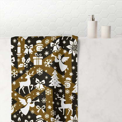 Christmas Pattern Cotton Towel — Reindeer, Angels & Gifts Holiday Bath/Beach Towel