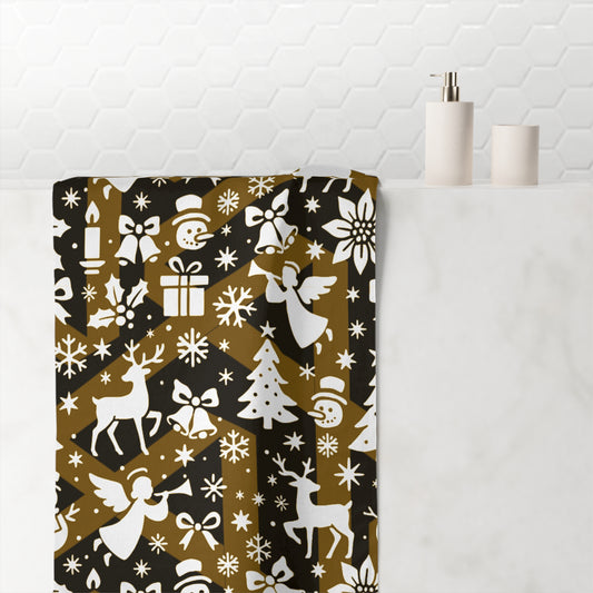 Christmas Pattern Cotton Towel — Reindeer, Angels & Gifts Holiday Bath/Beach Towel