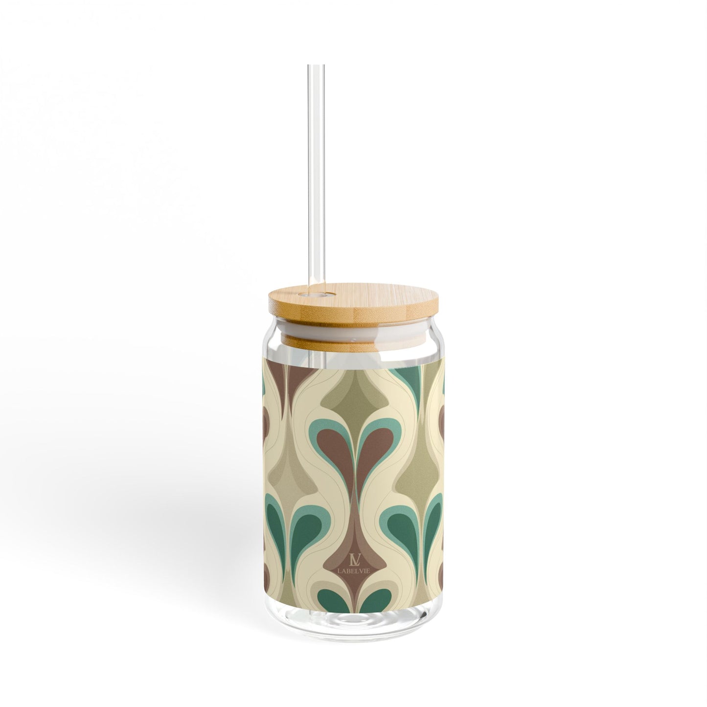 Elegant Patterned Sipper Glass - 16oz Stylish Drinkware with Eco-Friendly Bamboo Lid