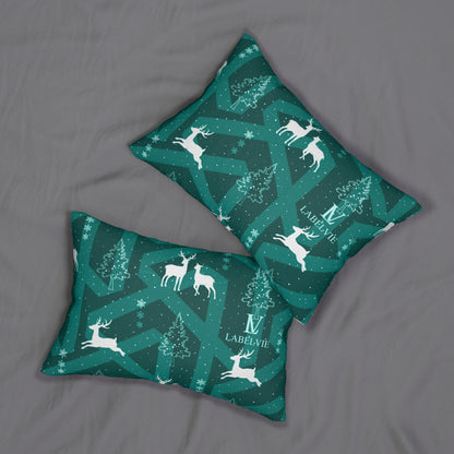 Christmas Reindeer Lumbar Pillow — Teal Holiday Tree Pattern