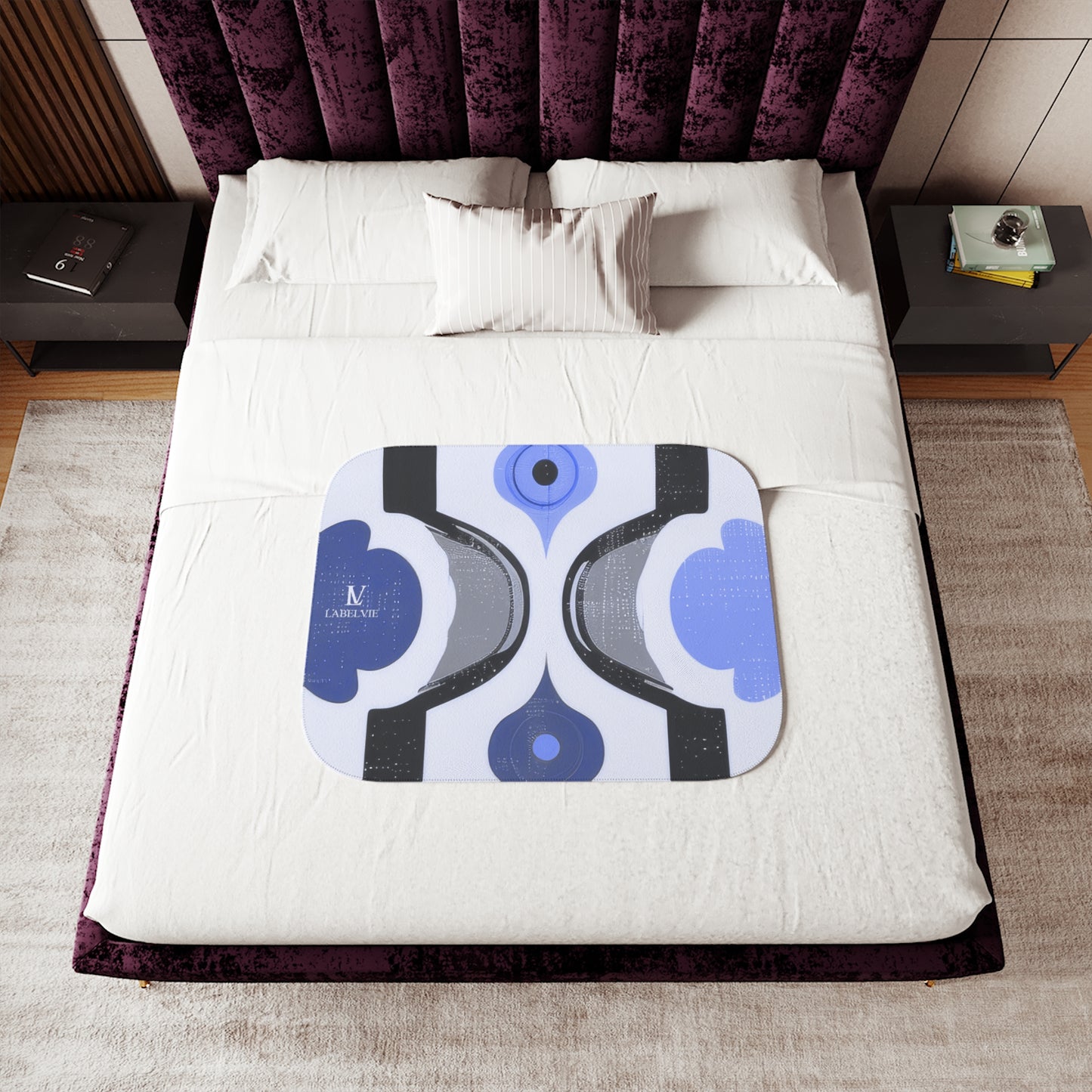 Blue Geometric Sherpa Blanket — Reversible Two-Tone Cozy Throw